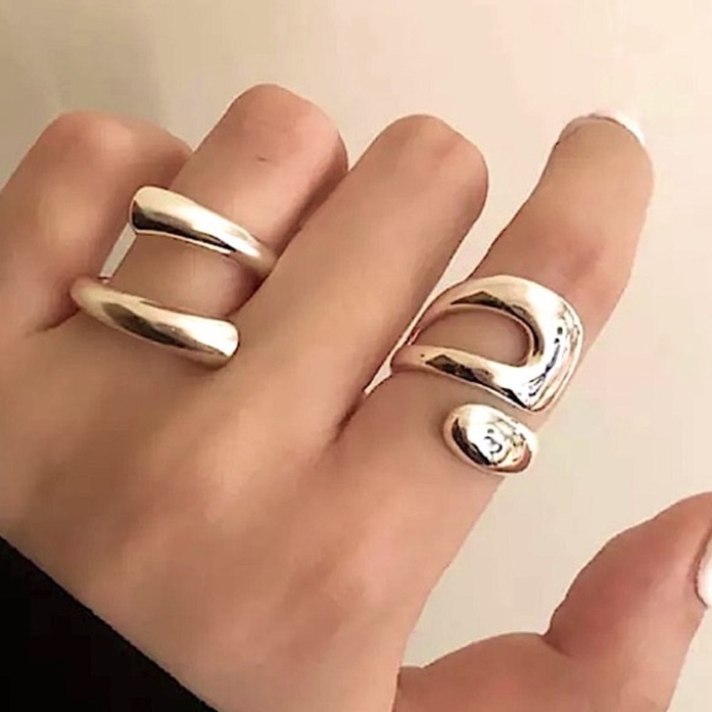 Sterling Silver Geometric Two Piece Ring Set